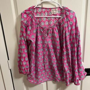 Tuckernuck SZ Blockprints Pink Cotton boho long sleeve blouse size M